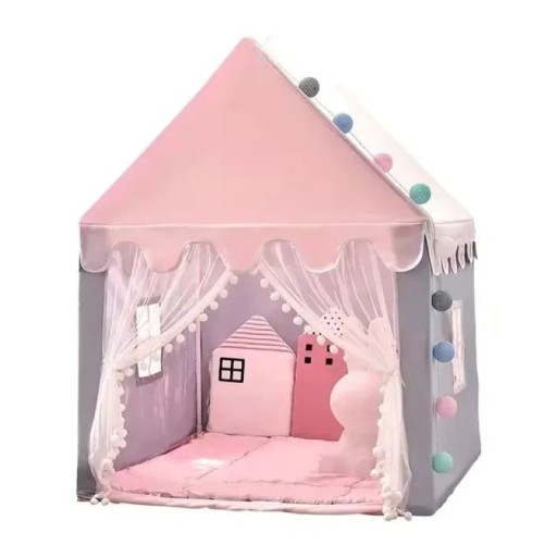 Kinderprincessinnenhaus 95 x 124 x 135 cm Rosa faltbares Spielzelt aus ungiftigem Stoff mit Fenstern Für den Innen- und Außenbereich