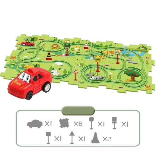 Kinderpuzzle elektrische Eisenbahn 15 Teile, Thema Wald, 1 Auto, 14 Puzzlestücke, interaktive Eisenbahn für Kinder, unterhaltsames und lehrreiches