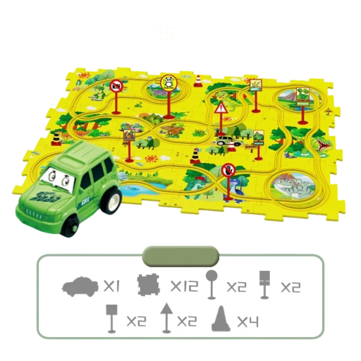 Kinderpuzzle elektrische Eisenbahn 25 Teile, Thema Dinosaurier, 1 Auto, 24 Puzzlestücke, interaktives Puzzle für Kinder, unterhaltsame Eisenbahn mit Dinosauriern