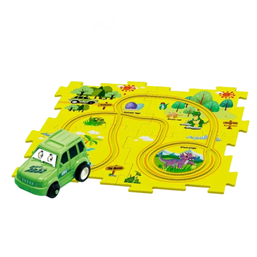 Kinderpuzzle elektrische Eisenbahn Dinosaurier 4 Teile + 1 Auto Interaktives Spiel für Kinder zur Förderung der Motorik und Kreativität