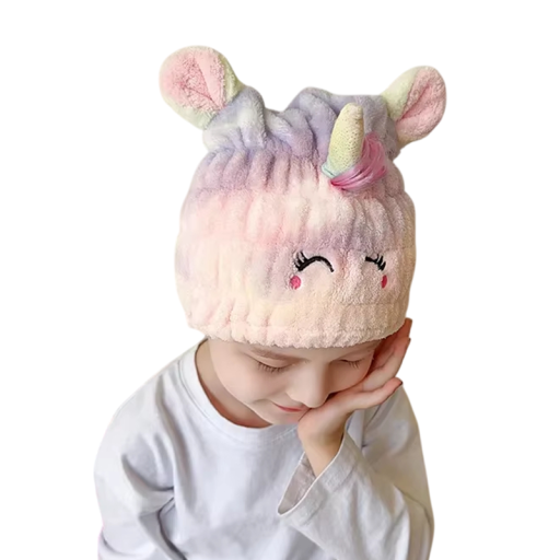 Kindershowercap snel drogend absorberend zacht roze eenhoorn haarcap voor het drogen van haar na het baden