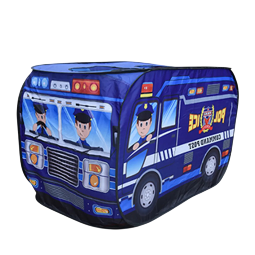 Kinderspeeltent in de vorm van een politieauto opvouwbaar pop-up 75x70x110 cm blauwe speelhuis voor binnen en buiten