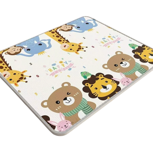 Kinderspielmatte 200x180x0,5 cm Faltbarer EPE-Schaumteppich zum Klettern Doppelseitiges Design Tiere und Straßen Sicheres Kinderspiel