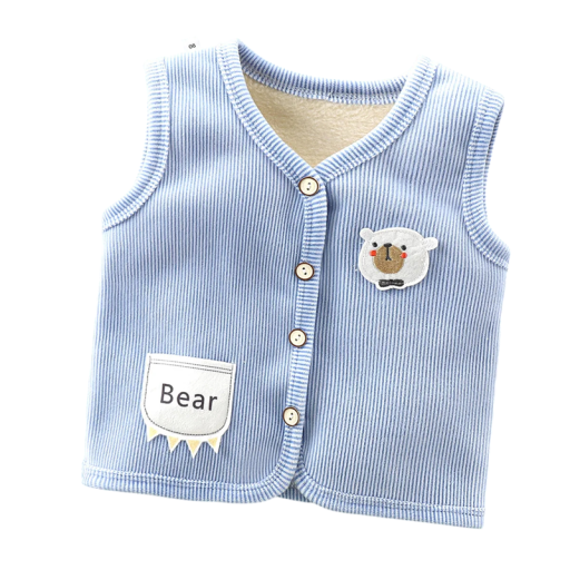 Kinderweste mit Futter Herbst- und Winterwarme Jacke für Jungen und Mädchen Samt Weste mit Knöpfen und Tasche mit Bärenstickerei und Bild eines Teddybären