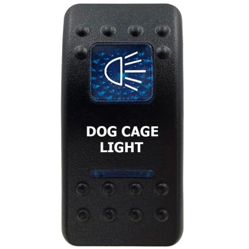 Kippkontakt DOG CAGE LIGHT enpolig 12V vandtæt lyskontakt med blåt LED-baggrundslys sort betjening til både og køretøjer