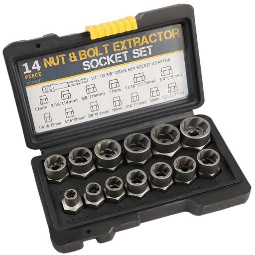 Kit d'extraction de vis endommagées 6,35 - 19 mm Têtes pour vis abîmées 14 pcs