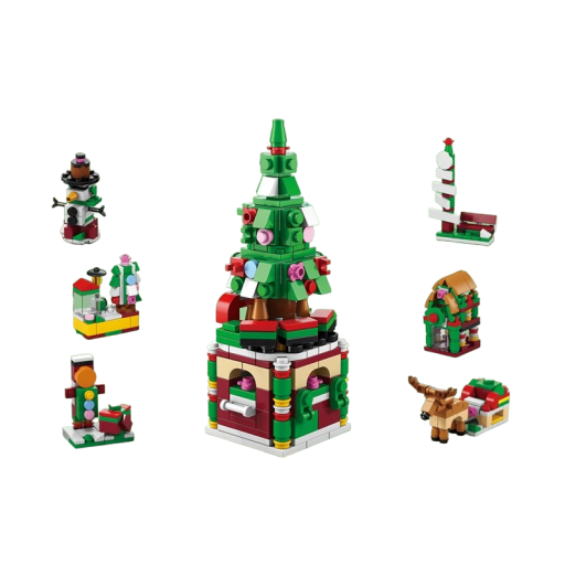 Kit de bricolaje navideño 6 en 1 con luz de colores Árbol de Navidad de construcción 332 piezas 14,2 x 5,8 x 5,4 cm