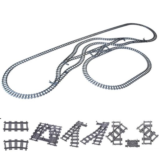 Kit de chemin de fer 83 pièces Voies ferrées avec aiguillages Rails de 6,5 cm de large Passage à niveau Kit pour enfants Créez votre propre voie