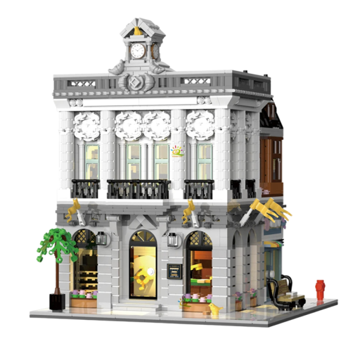 Kit de construcción City Bank 2080 piezas Casa de varios pisos retroiluminada detallada 19,2 x 23,5 cm Kit de construcción con cadena de luces LED Modelo realista