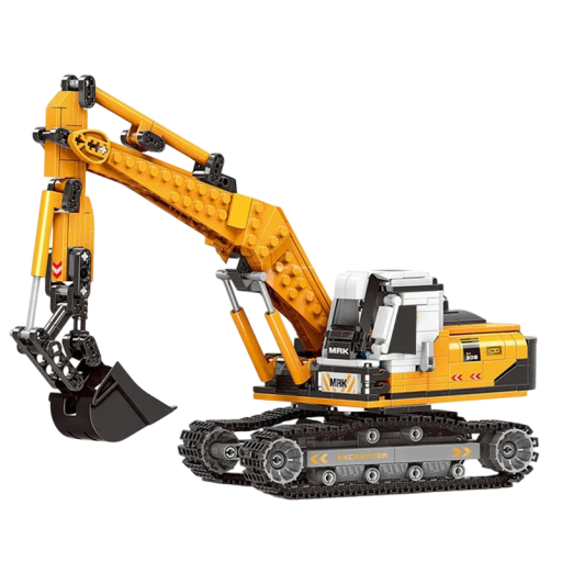 Kit de construcción de excavadora amarilla 722 piezas Modelo realista con tiras adhesivas Cabina giratoria Brazo multifuncional Juguete para niños 33 x 9 x 24,5 cm Edad 8+