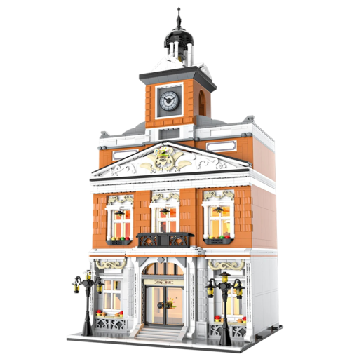 Kit de construcción del Ayuntamiento 1780 piezas Casa de varias plantas retroiluminada detallada 19,2 x 23,5 cm Kit de construcción con cadena de luces LED Modelo realista