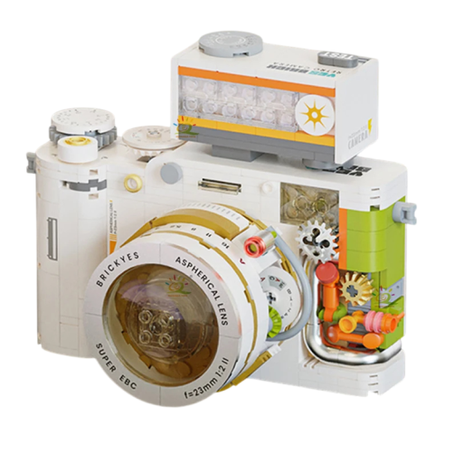 Kit de construction appareil photo numérique blanc 11,5 x 8 x 9,5 cm 508 pièces Modèle créatif pour enfants Âge 8+ Kit technique Réplique d'un appareil photo rétro