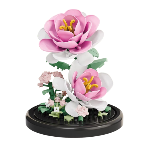 Kit de construction créatif micro de camélia 85 x 85 x 100 mm 156 pièces Plante en pot Modèle d'intérieur Décoration et cadeau pour enfants et adultes