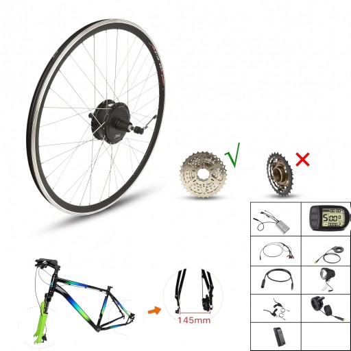 Kit de conversión a bicicleta eléctrica Motor trasero en buje MXUS XF08C 36 V 250 W Bicicleta 28" 700C Sensor de freno Para cassette de 8–9