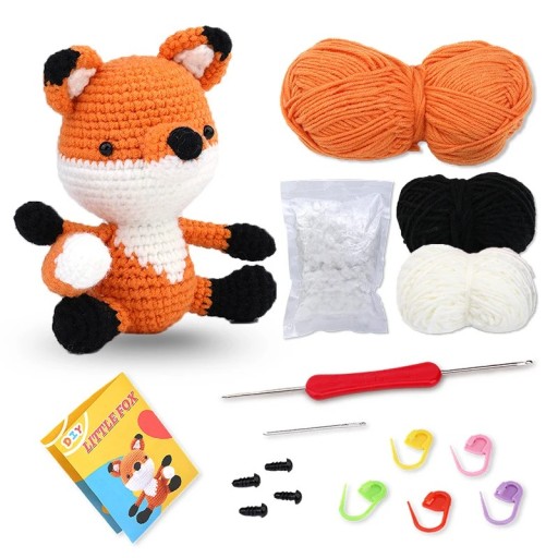Kit de crochet Renard DIY pour débutants avec instructions Fil en coton Aiguilles Crochet Fabrication de jouets Animal fait main Création créative