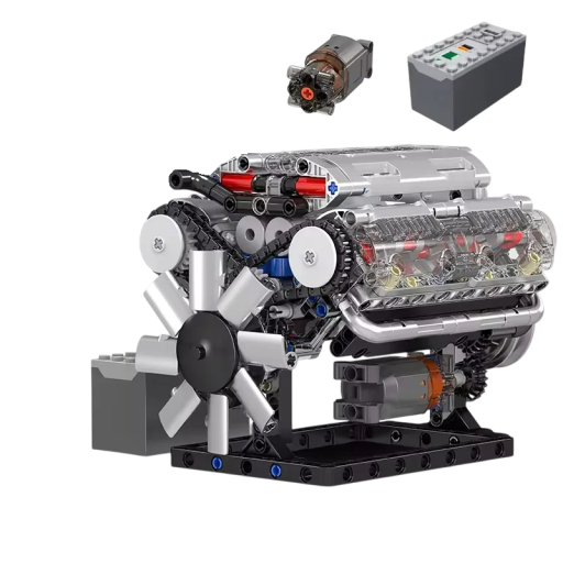 Kit de moteur V8 535 pièces Modèle de moteur à assembler avec boîte à piles Jouet éducatif pour adolescents et adultes Âge 14+