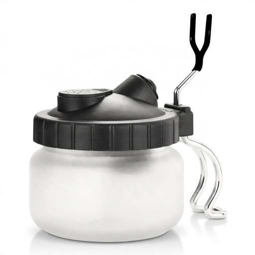 Kit de nettoyage pour airbrush avec support et filtre Récipient en verre de 304 ml Couvercle noir Pour airbrush gravitationnel et latéral Modélisme