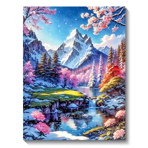 Kit de pintura de diamante 5D de 30 x 40 cm, diseño de paisaje de montaña invernal con lago, bordado de mosaico, diamantes de imitación redondos