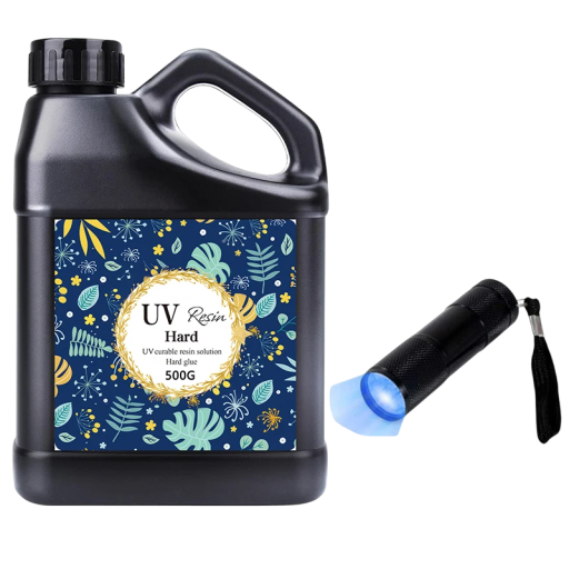 Kit de resina UV con minilámpara UV, resina epoxi dura transparente, pegamento de curado rápido para hacer joyas DIY.