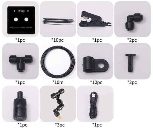 Kit de sistema de rega WiFi com bicos de nebulização 10 m 3 bicos Controlo inteligente através da aplicação Alimentação USB