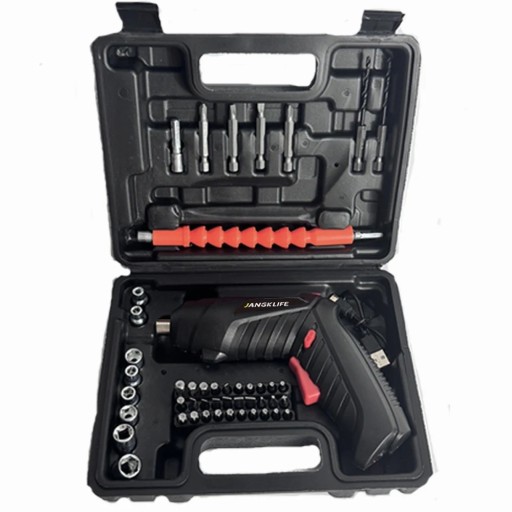 Kit de tournevis électrique avec chargement USB dans une mallette avec 47 pièces d'accessoires, y compris des embouts, des adaptateurs, des douilles et une rallonge flexible
