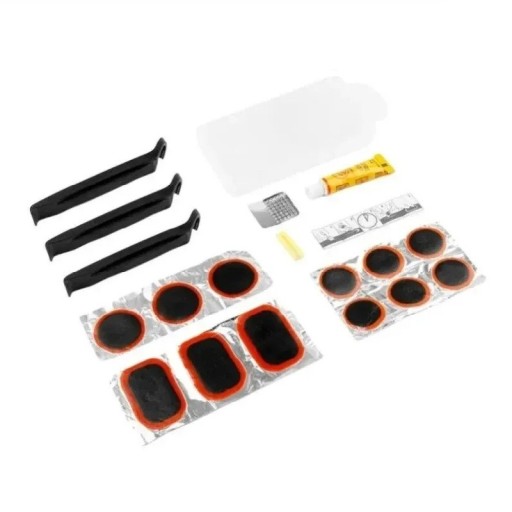 Kit di riparazione per camera d'aria per biciclette 18 pezzi Toppe in gomma Colla per riparazione forature Senza leva Mastice freddo Kit di riparazione