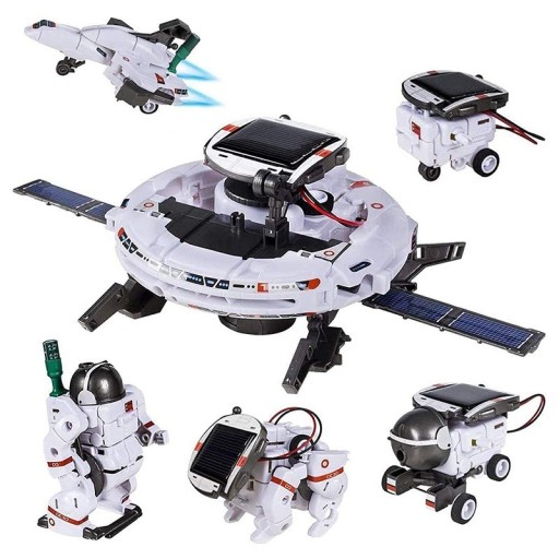 Kit OZN cu panou solar Jucărie robot educațională în mișcare pentru copii Model spațial alimentat cu energie solară 6 variante Compoziție robot 18 x 24 x 7cm
