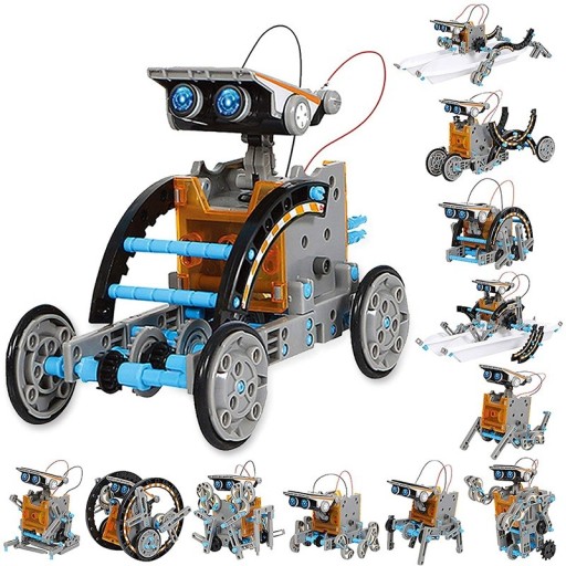 Kit robot alb cu panou solar Jucărie educațională robot în mișcare pentru copii Robot alb alimentat cu energie solară 12 variații Compoziție robot 18 x 24 x 7cm