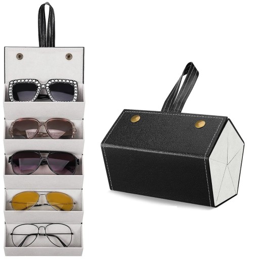 Klappetui für 5 Brillen 16,8 x 12,3 x 11,7 cm Leder-Schutzhülle mit Vlies Organizer für Korrekturbrillen und Sonnenbrillen