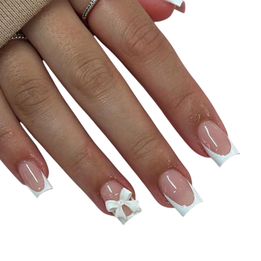 Klassieke Franse manicure met vierkante punten 24 stks Kunstmatige plaknagels met lijm en vijl DIY draagbaar