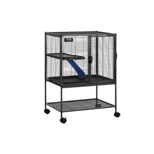 Klec pre potkany a iné hlodavce s poschodím a rampou 61 x 44 x 86,5 cm Pojazdný podstavec s odkladacou policou Rozstup mriežky 1,27 cm Čierna