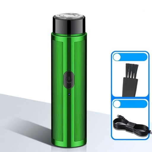 Klein elektrisch scheerapparaat voor mannen en vrouwen. Draagbaar scheerapparaat met roestvrijstalen roterende kop. Oplaadbaar reisscheerapparaat met batterij-indicator. 9,2 x 2,2 cm.
