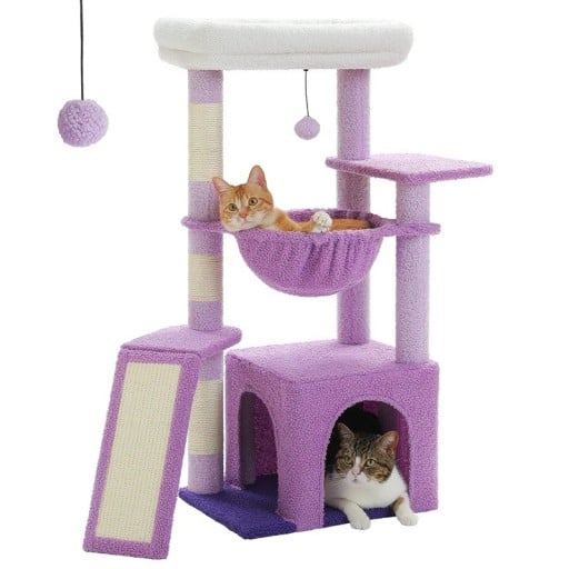 Klein kattenkrabpaal hoogte 92 cm basis 40 cm met huisje, hangmand en sisalpalen voor 2 tot 3 katten in een appartement en voor klimmen en krabben