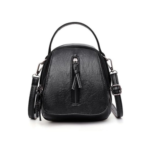 Kleine Damenhandtasche aus Kunstleder mit Griff und verstellbarem Schultergurt Vordertasche mit Reißverschluss Öffnung für Kopfhörer 20 x 17 x
