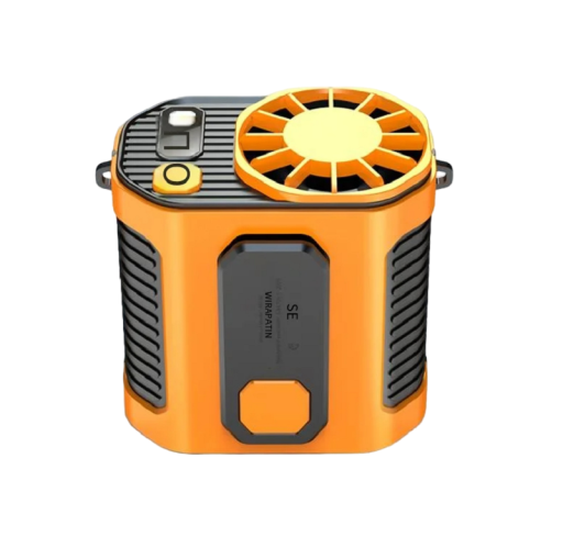 Kleiner tragbarer Ventilator mit LED-Taschenlampe, 5000 mAh, USB-C, Outdoor-Hängeventilator für Hals oder Taille, leichte, kompakte Powerbank mit Ventilator, 9,2 x 9,8 x 6,8 cm