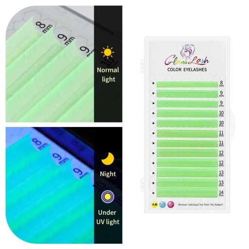 Kleurige UV lichtgevende kunstwimpers D krul 8–14 mm dikte 0,07 mm Neon individuele plakwimpers volumineuze verlenging