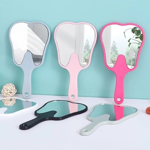 Kleurrijke handspiegel in de vorm van een tand, kleine spiegel voor tandheelkundig onderzoek en make-up, draagbare spiegel met handvat