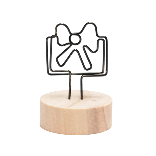 Klip na fotografie mašle 7–8 cm kov dřevo černý stojánek na fotky a poznámky dekorace do interiéru držák na snímky