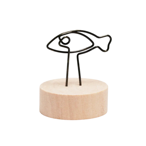 Klip na fotografie ryba 7–8 cm kov dřevo černý stojánek na fotky a poznámky dekorace do interiéru držák na snímky