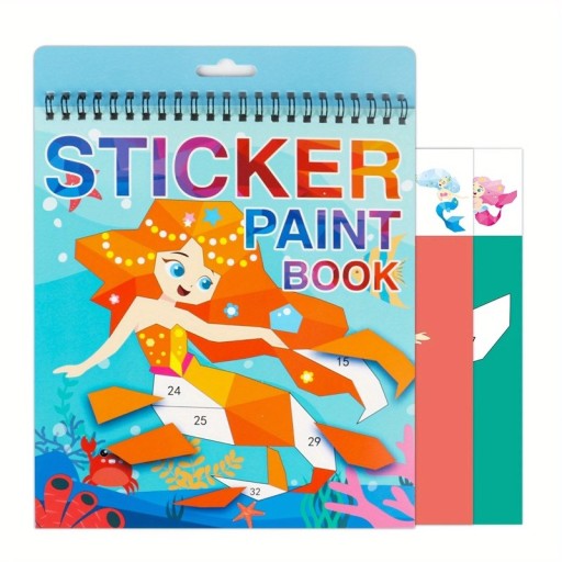 Klistermärkebok med klistermärken enligt nummer kreativ anteckningsbok ljusblå med bild av sjöjungfru för barn hemmagjorda aktiviteter spel