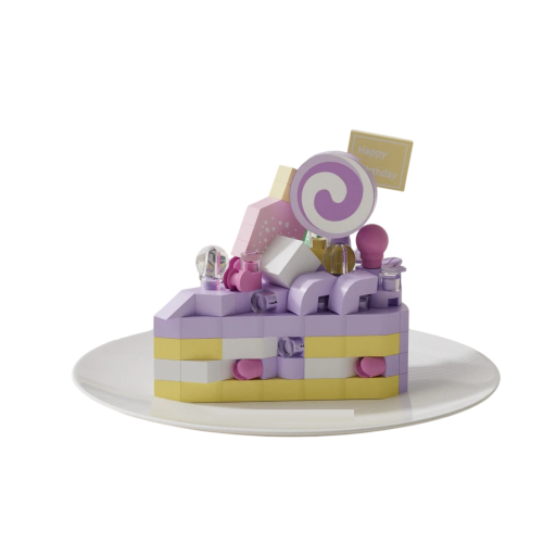 Klocki słodki fioletowo-żółty tort z dekoracją spirali i dodatkami 5,5 x 3,5 x 4,5 cm Pastelowy element tortu w kolorze fioletowym i kremowym do kreatywnego składania