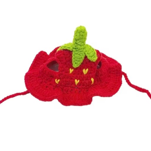 Knitted Cat Hat Strawberry Size M Hat for Pets up to 7.5 kg Crocheted Hat with Strawberry Design