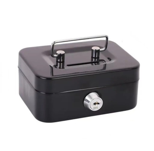 Kobberpengebox med nøgle 20 x 16 x 23 cm Bærbar sikkerhedsboks til kontanter, mønter og sedler med lås