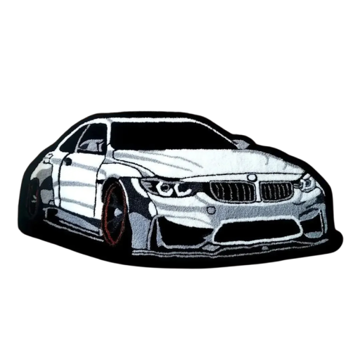 Kobert i form af en BMW bil 50 x 80 cm polyester med skridsikker belægning sort-hvid dekorativt tæppe til stuen