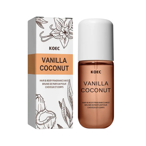 KOEC Vanilla Coconut parfume mist til hår og krop 50 ml duft af vanilje, sandeltræ og kokos orange flaske til kvinder og mænd
