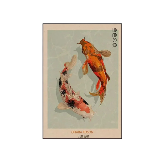 Koi-Fisch-Poster, 40 x 60 cm, japanische Kunst, Vintage-Druck, ungerahmt, Wandbild, Café-Dekoration, Gästezimmer, Inneneinrichtung