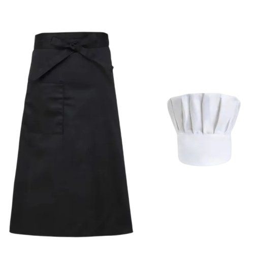 Koksbuis en schort set met zak polyester werkkleding voor de keuken voor koks gastronomisch gebruik