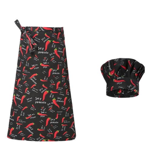 Kokschaap en schort met chilipeperprint polyester werkkleding voor de keuken voor koken gastronomie