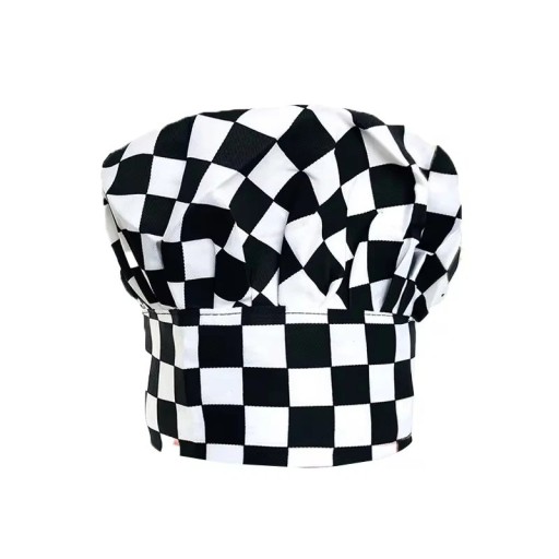 Kokschefs Hoed 22 cm Geruit Zwart Wit Katoen Polyester Lage Snit Werk Hoofdbedekking