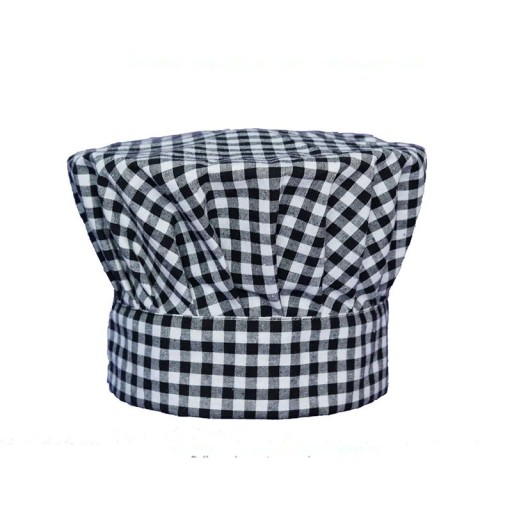 Kokschefsdeksel 22 cm geruit patroon zwart wit katoen polyester lage snit werk hoofddeksel voor de keuken